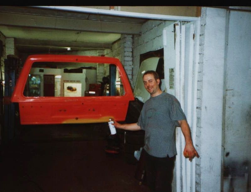 Richard doing a spot of bodywork on the VW Polo courtesy car